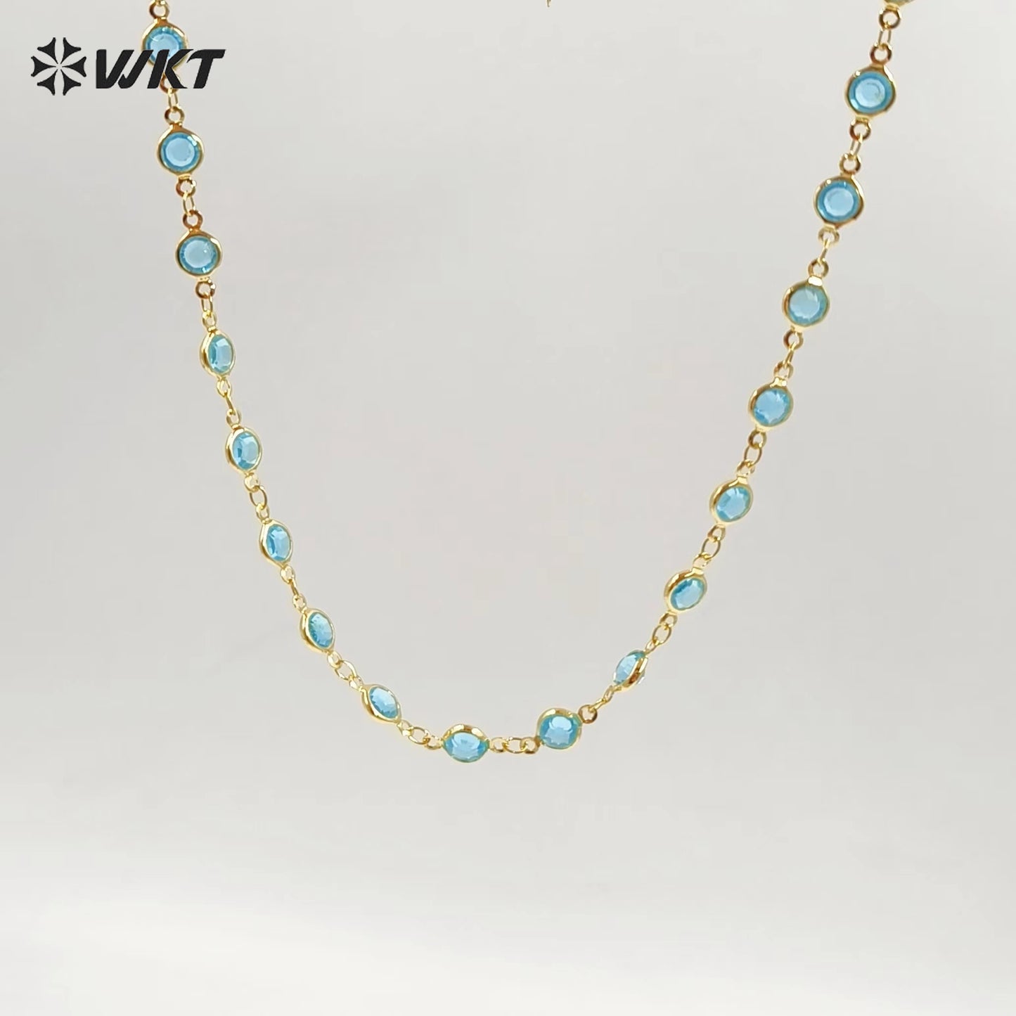 WT-RBC230 Super Hot 18K Real Gold Plated Aqua Crystal Round Beads Chain for Women Jewelry Necklace DIY Design Findings