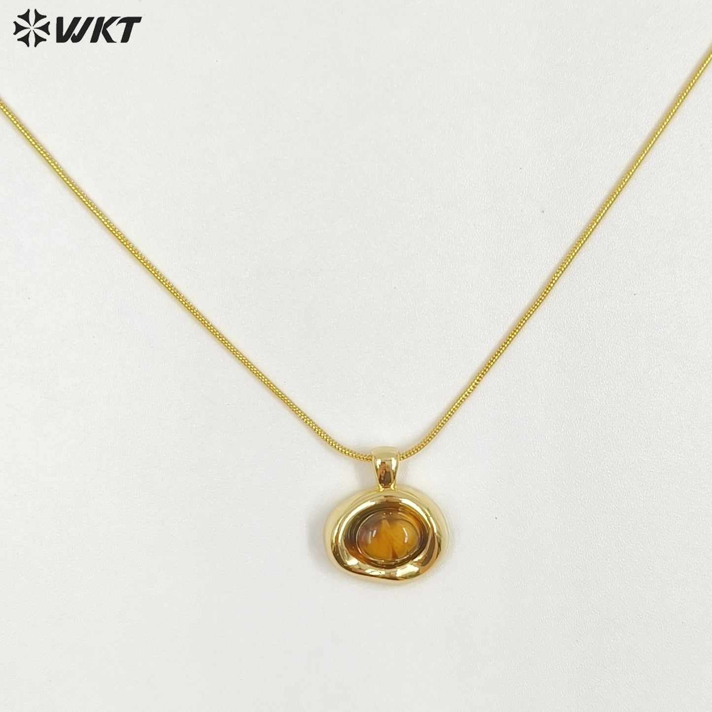WT-N1496 The New Listing Trendy Gold Plated Fine Chain Natural Gemstone Round Pendant Necklace As Ladies Birthday Gift
