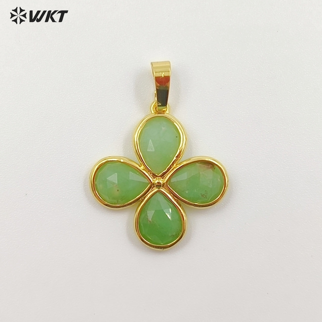 WT-P2031 Romantic Lovely Gold Plated Lucky Four Leaves Clover Flowers Shape Natural Gemstone Pendants For Ladies Necklace DIY