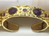 WT-B663 Delicate 18K Real Gold Plated Multi Natural Precious Stones in Bezel Setting Women Birthday Gift Gemstone Bangle