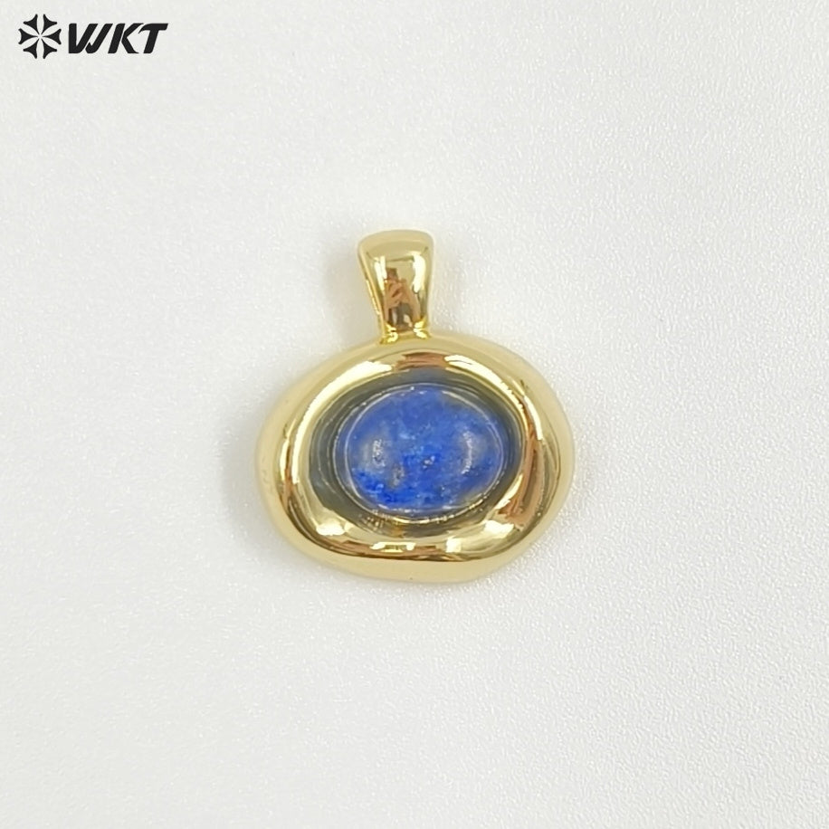 WT-P2030 High Quality 18K Gold Electroplated Tiger Eye Natural Gemstones Cute Little Round Pendant For Earrings Necklace DIY