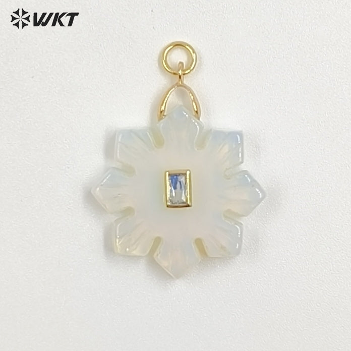 WT-P2095 Romantic Colorful Natural Gemstones And Zircon Snowflake Shape Charm Pendants As Lady Handmade Earrings Findings
