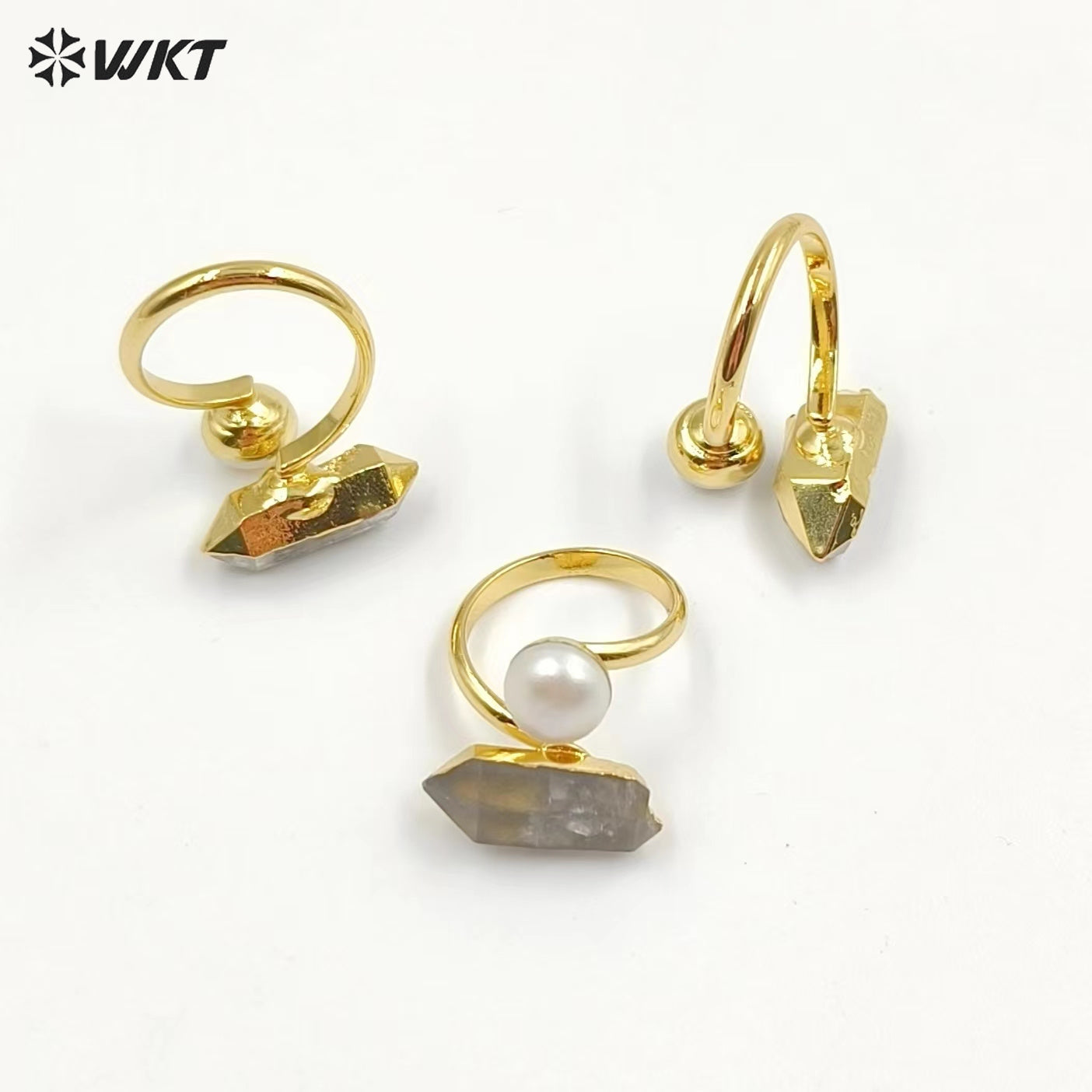 WT-MPR065 Gorgeous Energy Crystal Helkimon Sparkle Diamond Quartz Stone Ring With Pearl for Women Lucky Unique Design