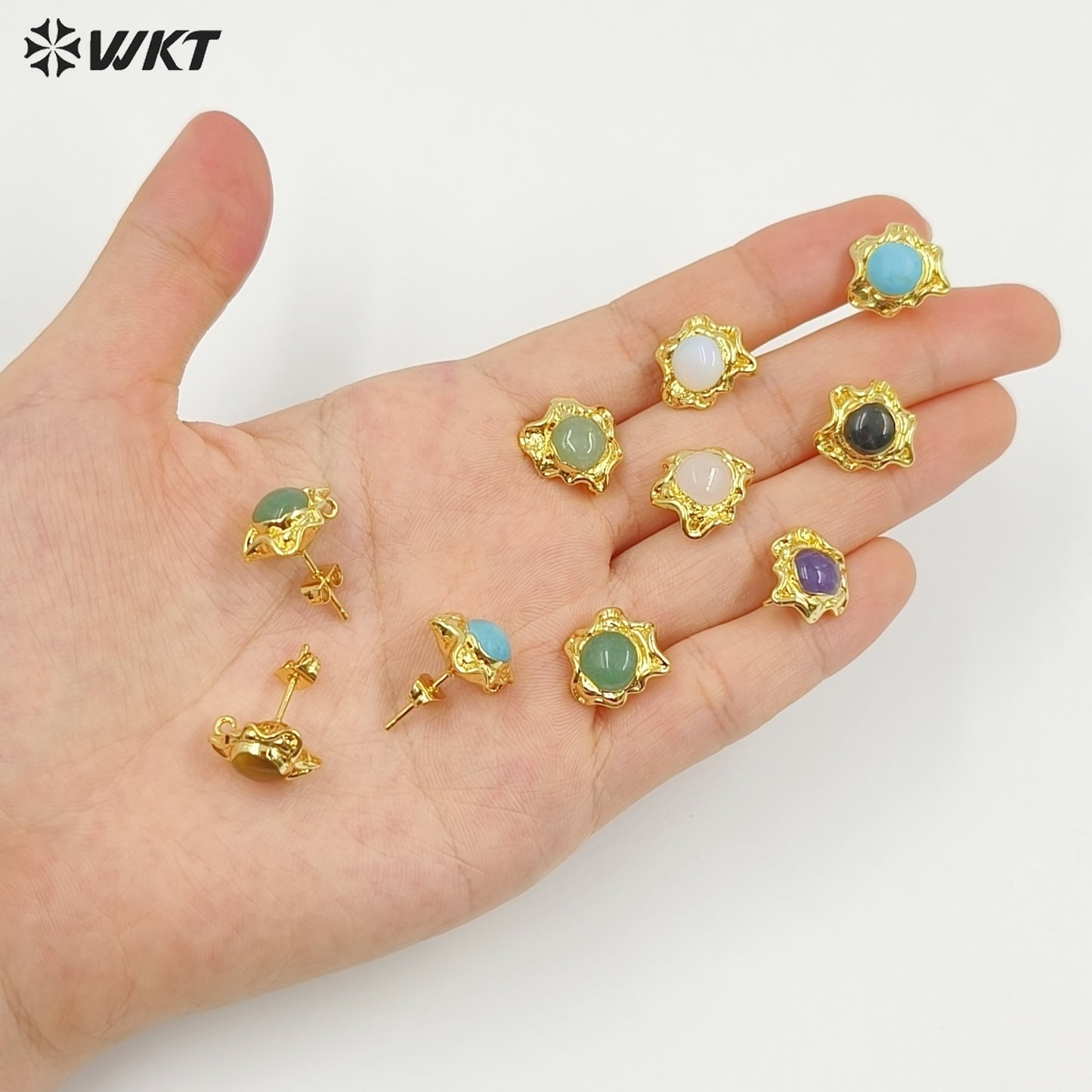 WT-EHP102 Exquisite Lovely 18K Gold Plated Natural Gemstones With Hoop Sun Shape Earrings For Girls Jewelry DIY Findings