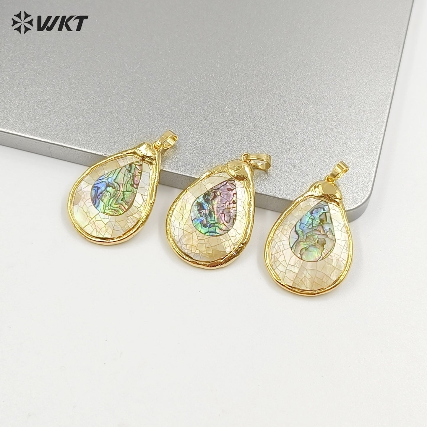 WT-JP414 Fashion Gold Plated Big Teardrop Natural Yellow and Abalone Shell Assemble Made Jewelry Pendants