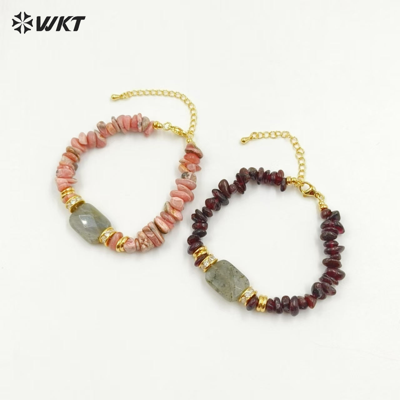 WT-B692 WKT Natural Nugest Stone in Adjustable Beaded Irregular Bracelet With Labradorite and Pink Opal for Women Jewelry Gift