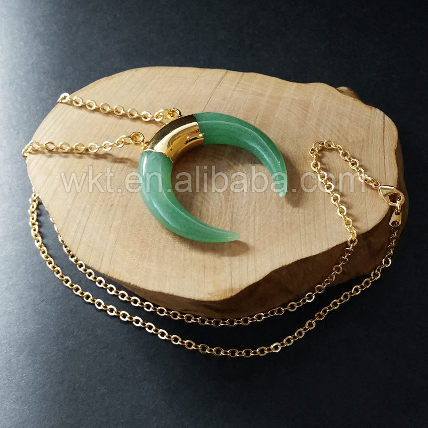 WT-N703 Wholesale New Crescent Horn Stone Necklace With Double Loops in Gold Plated
