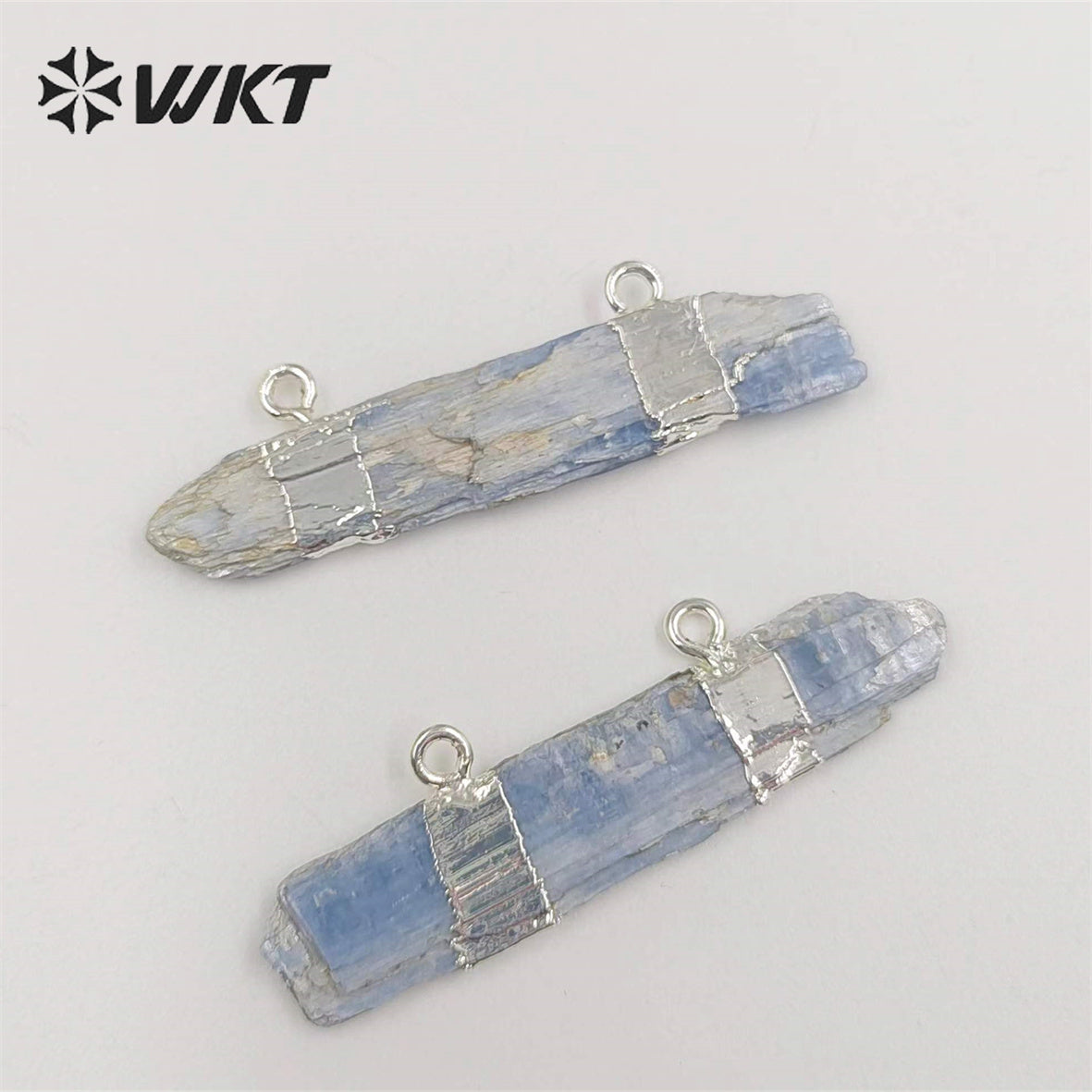 WT-P527 Rough Blue Kyanite Double Loops Bail Pendants, Fashion Gemstone Gold Dipped Natural Stone Pendants