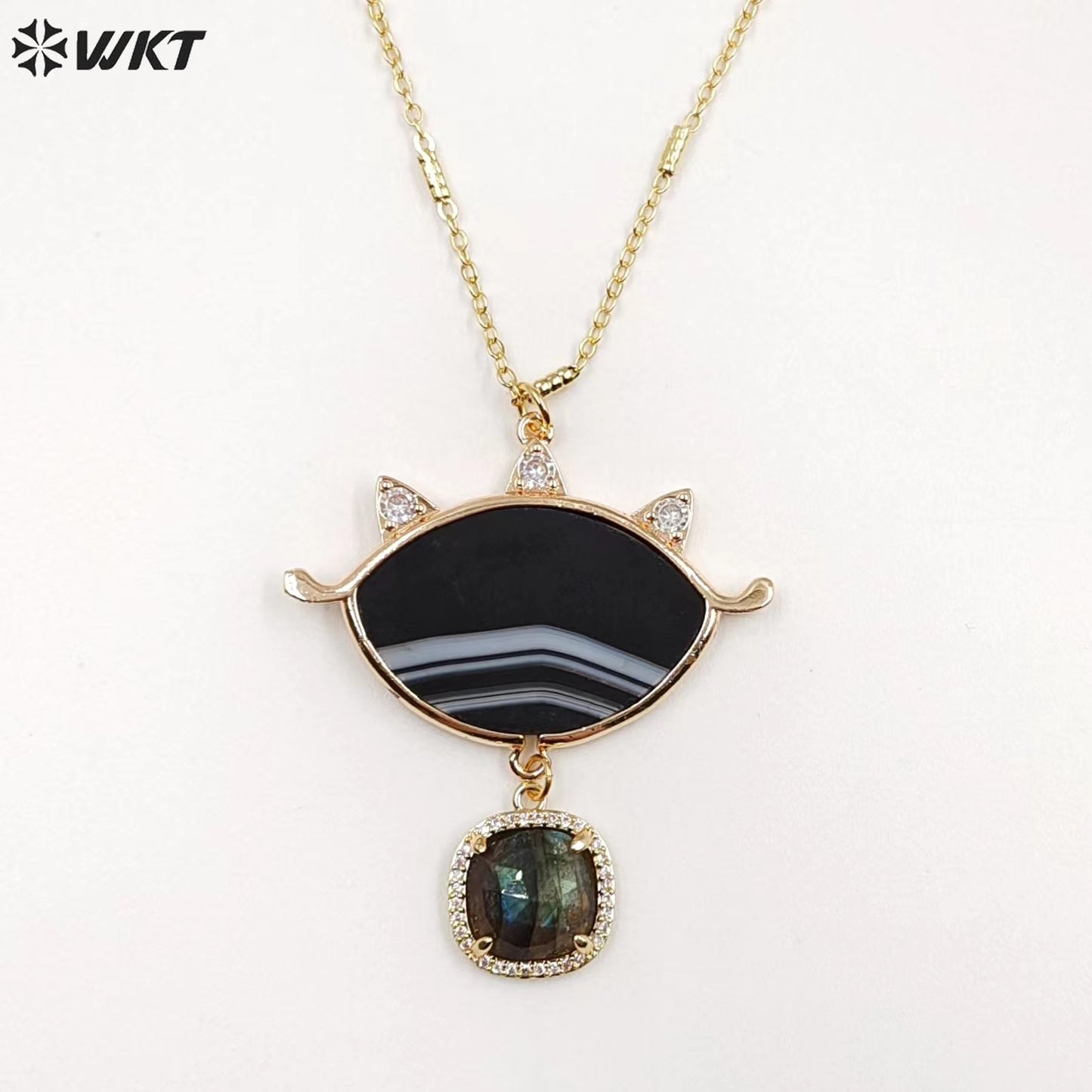 WT-N1444 WKT Best 2023 Newest Natural Necklace Women 18+2 Inch Long Double Pendant Stone Gemstone Necklace