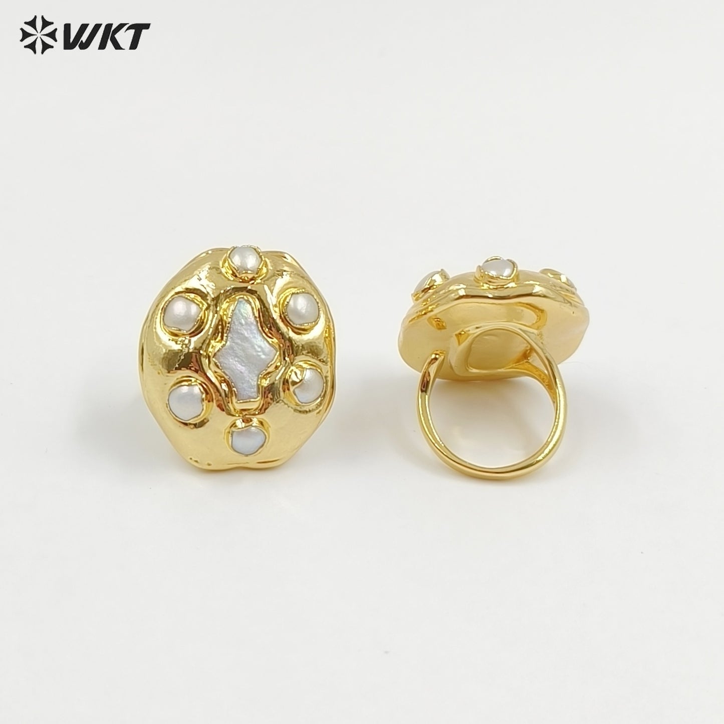 WT-MPR150 Pretty Jewelry Gold Electroplated Natural Freshwater Pearl Adjustable Cross Shape Women Rings As Anniversary Day Gift