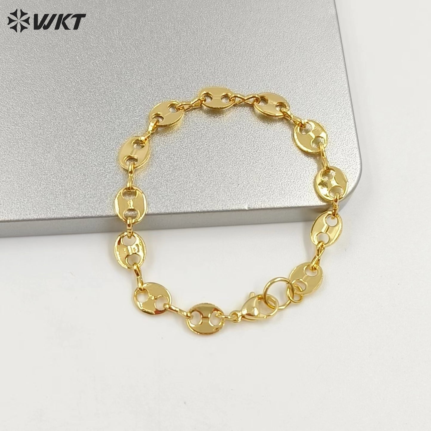 WT-B573 Wholesale New Fashion Real Gold Electroplated Coffee Bean Shape Chain Bracelet Unique Punk Style Simple Metal Bracelet