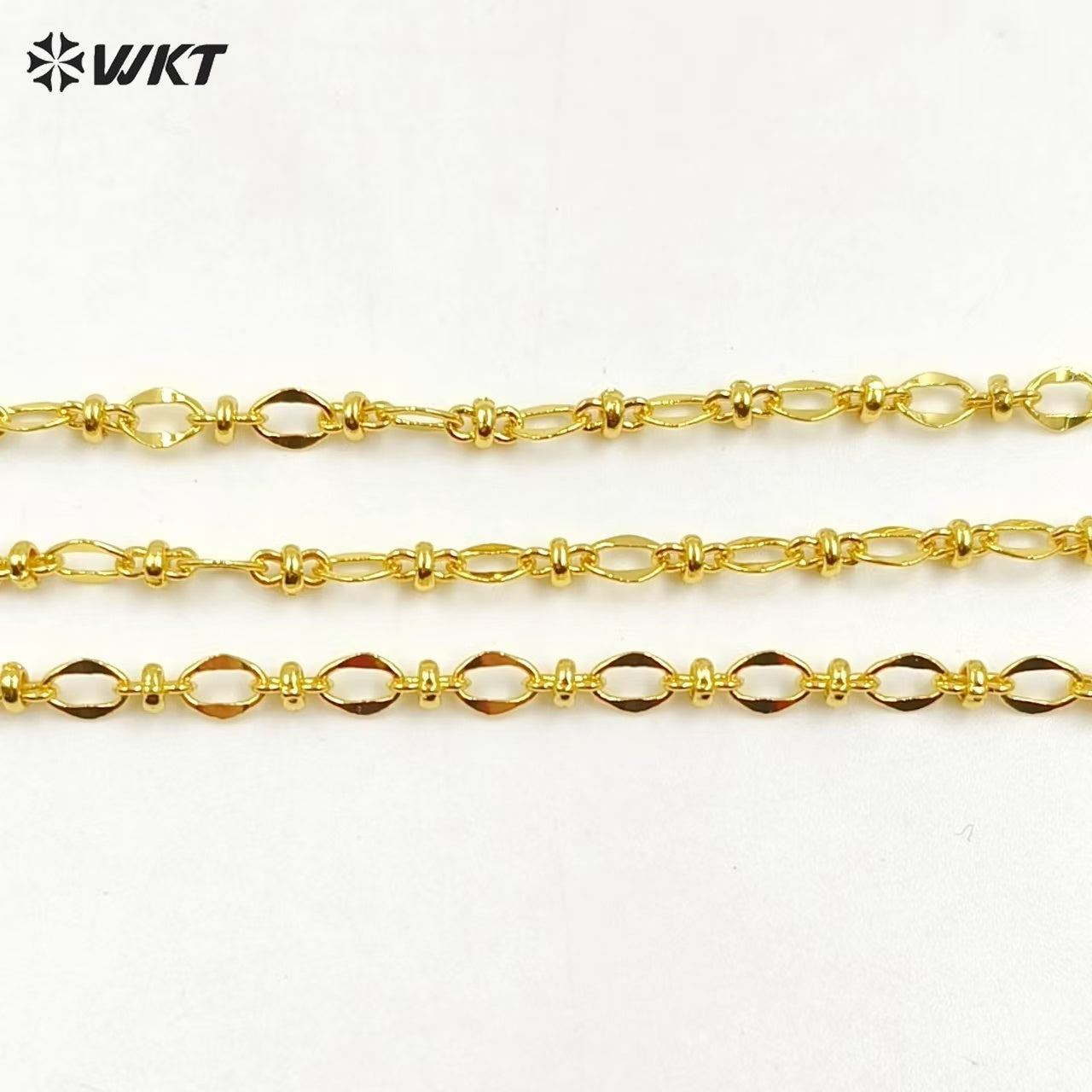 WT-BC214 Fashion 18K Color Retaining Engraved Pearl Clip Chain With Copper Plated Genuine Gold Batch Pattern Oval 8-shaped