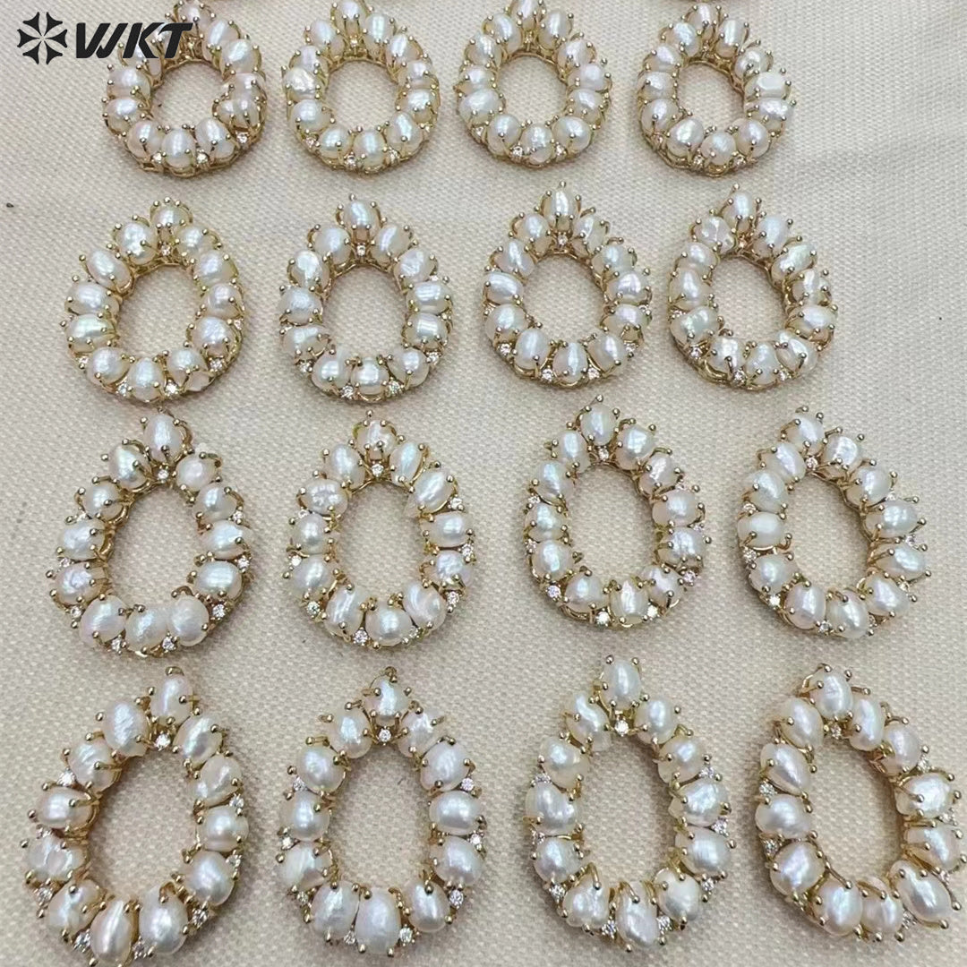 WT-JP365 Wholesale New Design Fashion 18K Real Gold Plated Micro Pave Cubic Zircon Frewhater Rice Pearl Pendants