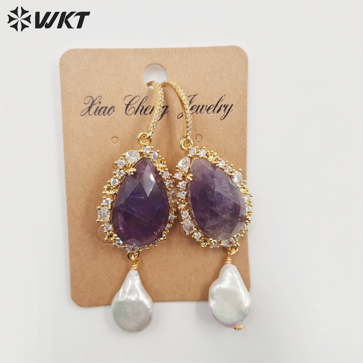 WT-E706 WKT New Design Gorgeous Natural Lapis Amethyst Stone Hoop Earring 18k Enviramental Electroplated Drop Gift Earring