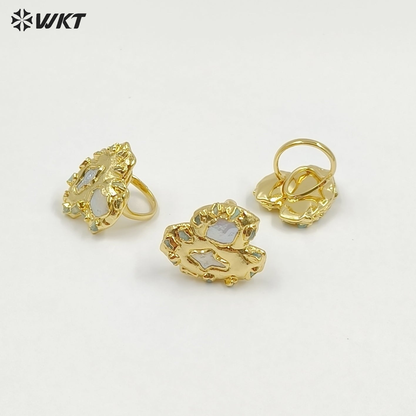 WT-MPR149 Exquisite Luxury Gold Plated Cross Square Natural Freshwater Pearls And Little Stones Women Ring For Wedding Gift