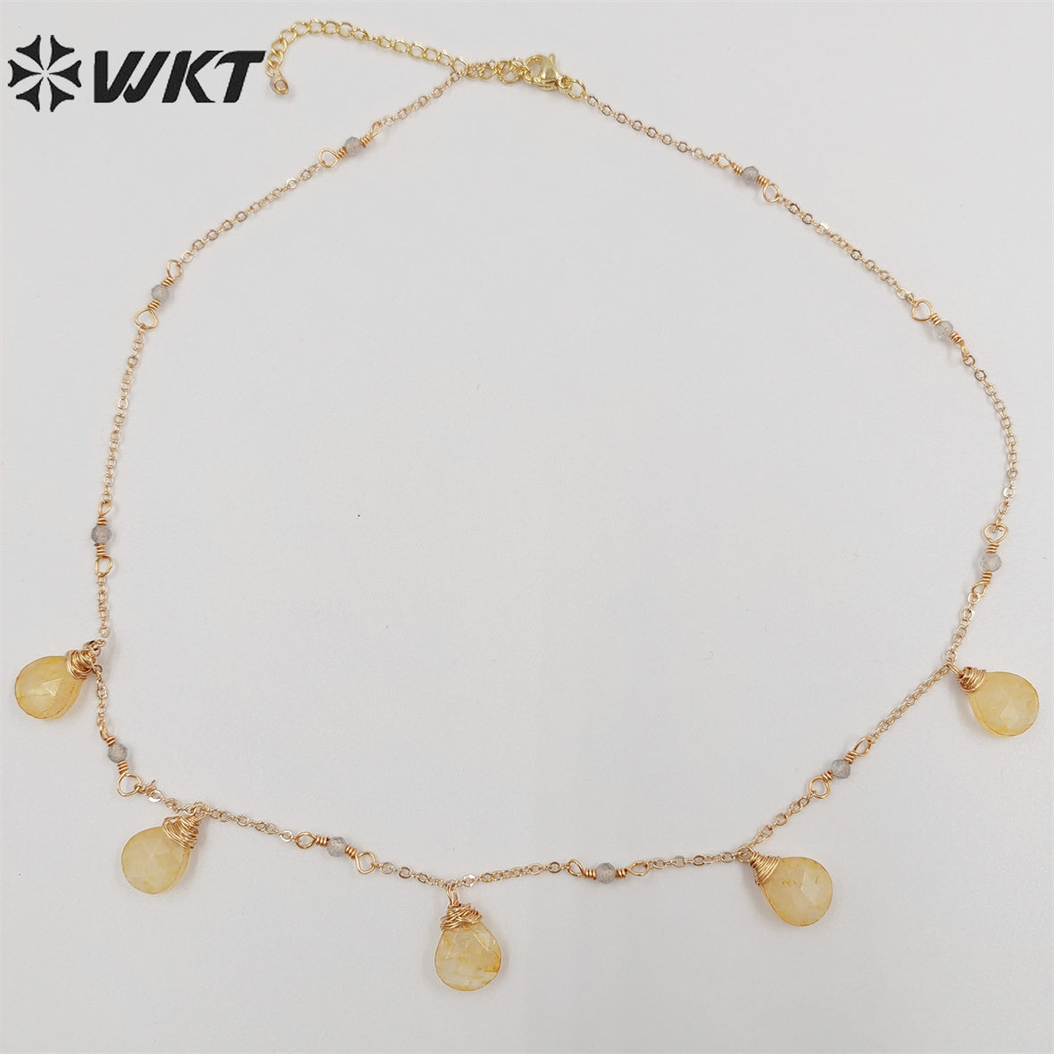 WT-N1383 Wholesale Fashion Gold Plated Dangle Charm Water Drop Necklace Elegant Lady Office Trendy Natural Stone Charm Necklace