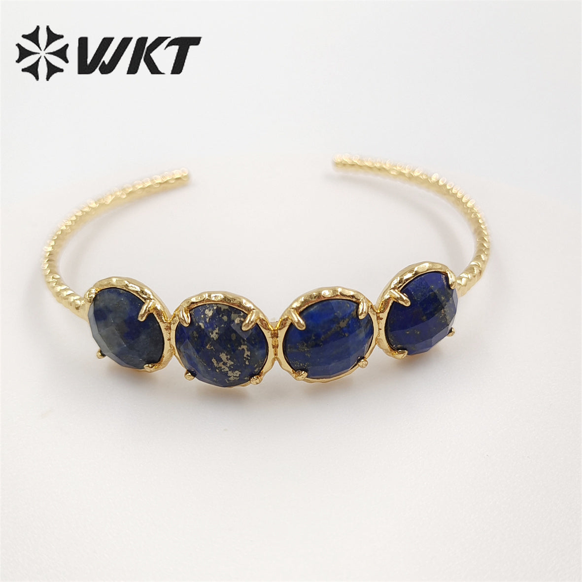 WT-B612 WKT New Gorgeous Prong Setting Round Precious Stone Bangle in Open Size 18k Real Gold Plated Resist Tarnishable Bangle