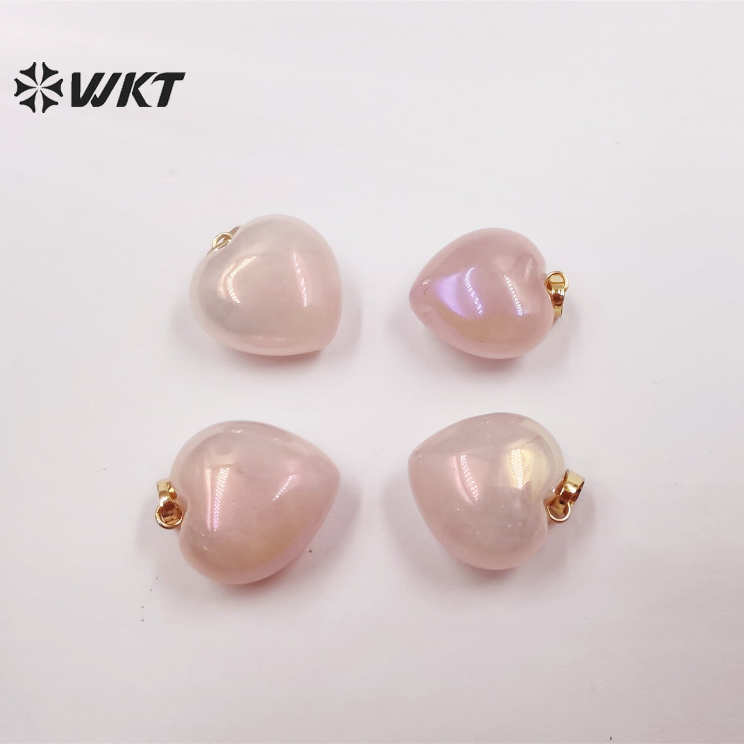 WT-P1825 WKT Newest Fashion Simple Small Heart Aura Stone Pendant Gold Loop Aura Crystal Quartz Heart Pendant Women Aura Pendant
