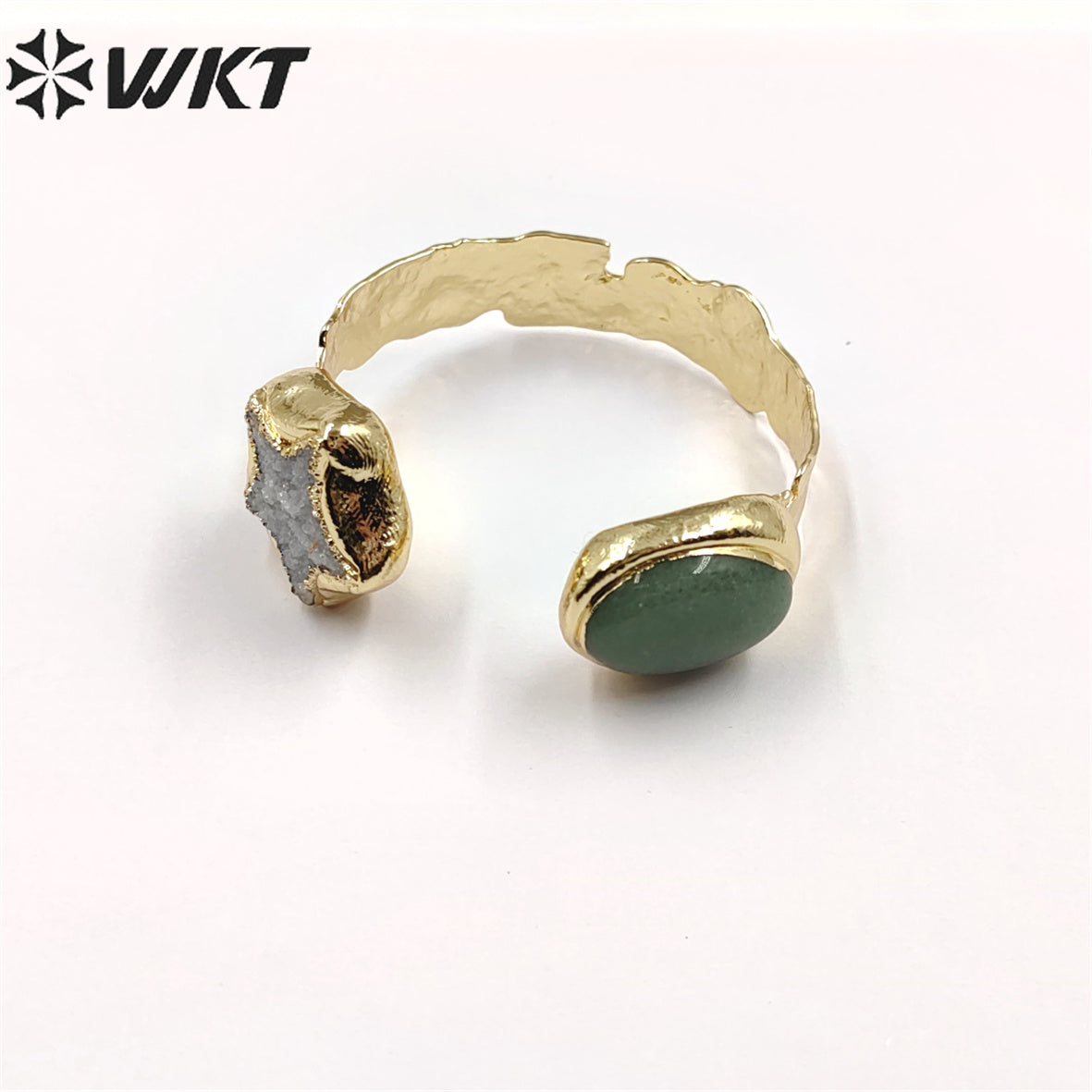 WT-B626 WKT Exclusive New Double Stone Star Quartz Bangle Gorgeous 18k Gold Electroplated Resist Tarnishable Green Chalcedony