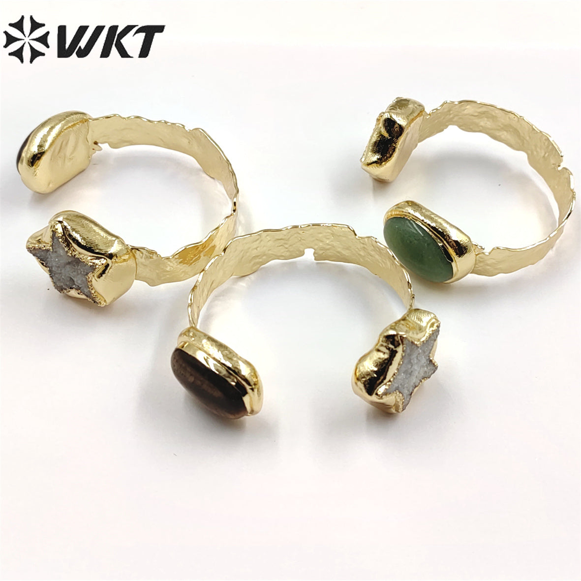 WT-B626 WKT Exclusive New Double Stone Star Quartz Bangle Gorgeous 18k Gold Electroplated Resist Tarnishable Green Chalcedony