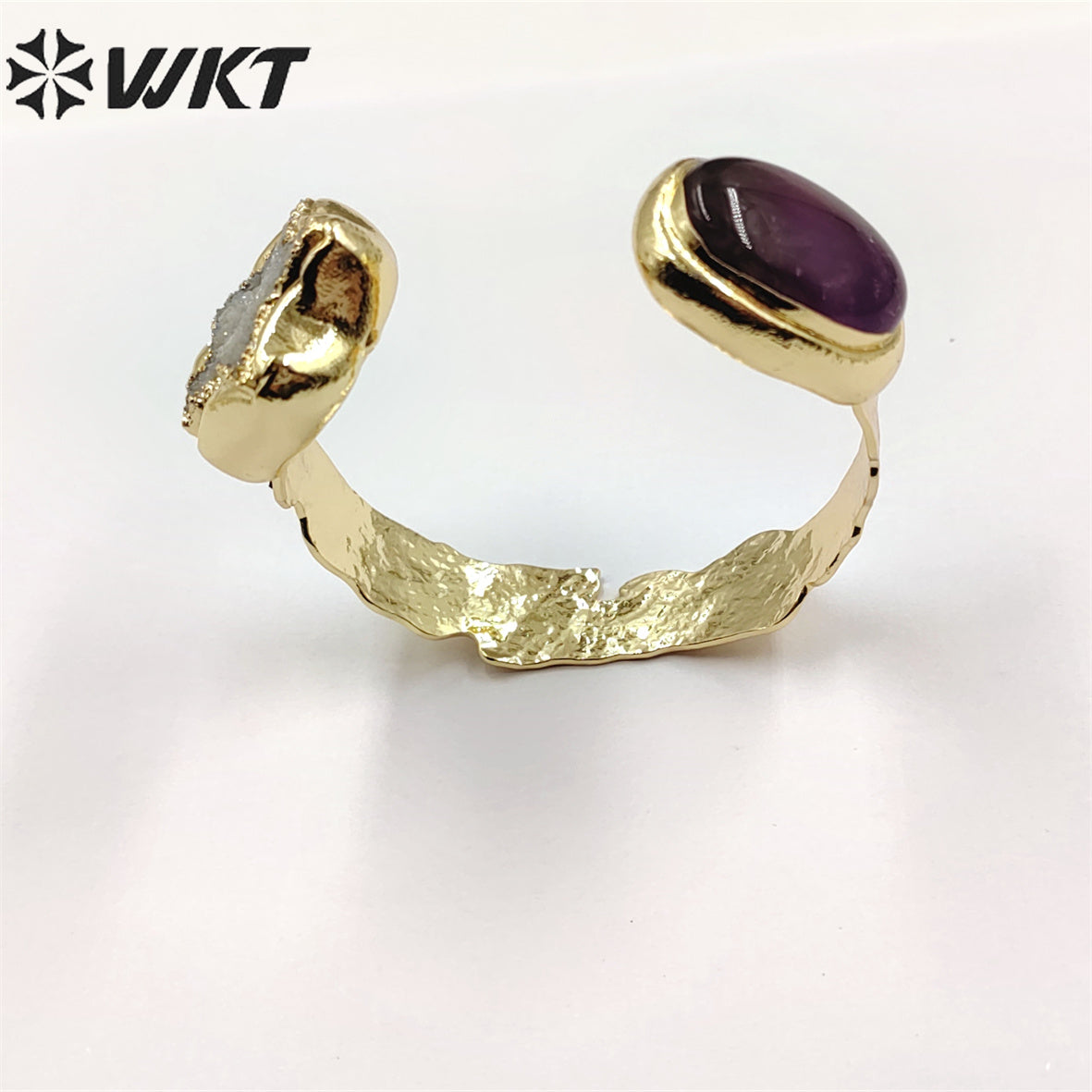 WT-B626 WKT Exclusive New Double Stone Star Quartz Bangle Gorgeous 18k Gold Electroplated Resist Tarnishable Green Chalcedony