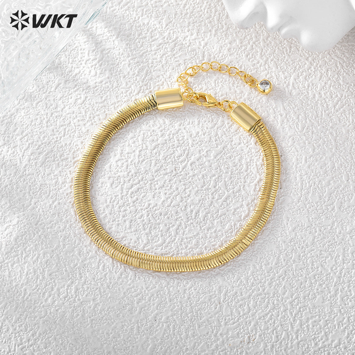 WT-B648 Wholesale Most Fashion 18K Real Gold Plated Snake Chain Bracelet With Extend Simple Office Style