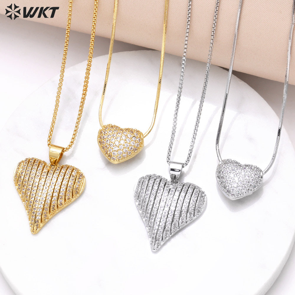WT-MN996 WKT Elegant Design Fashionable Hot Sale Heart Shape 18k Gold Plated Zircon Female Necklace for Party Gift Celebration