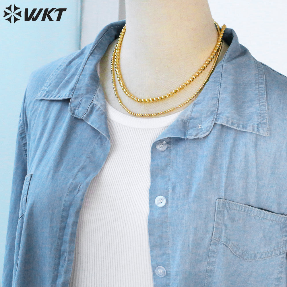 WT-BFN054 Gold Beads Necklace Chain Personality Clavicle Chain Ins Minority Design Sense Necklace Woman Ball Necklace