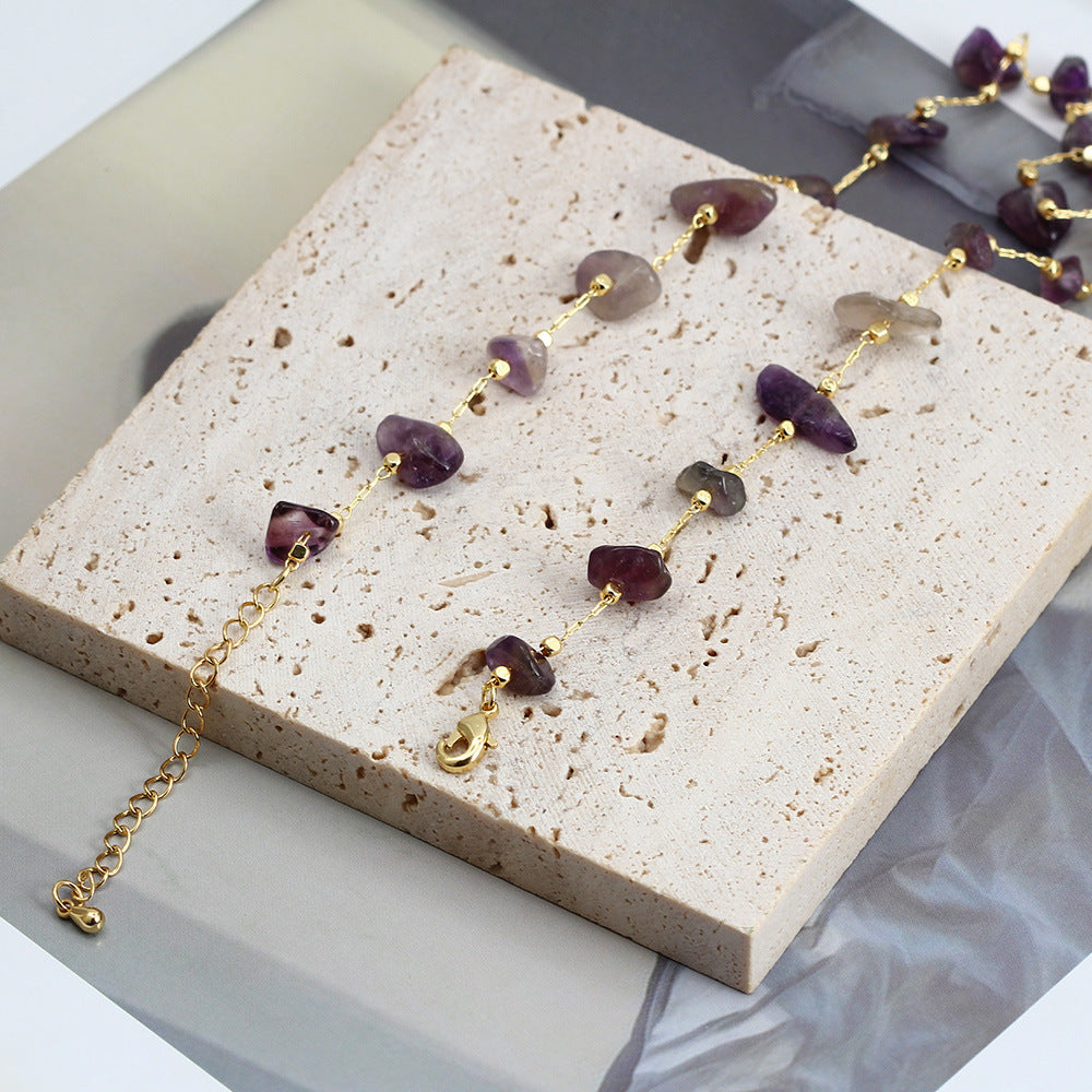 WT-BFN059 Newest Design Handmade Natural Nugget Amethyst Turquoise Stone Beads Rosary Chain Necklace Irregular Beads Necklace
