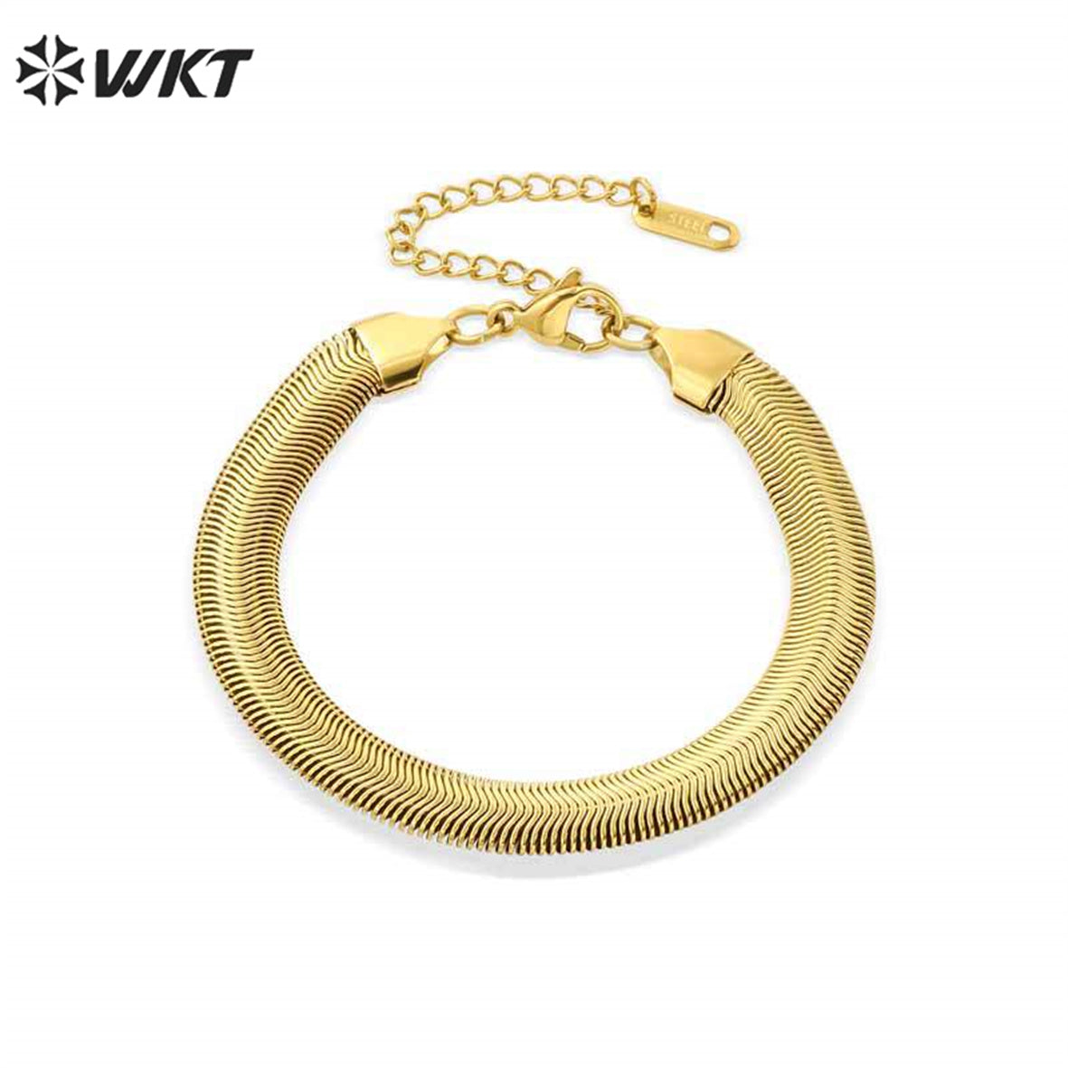 WT-REB023 Fashion Locomotive Style Stainless Steel Bracelet Big Metal Unique Cool Wide Flat Snake Chain Bracelets