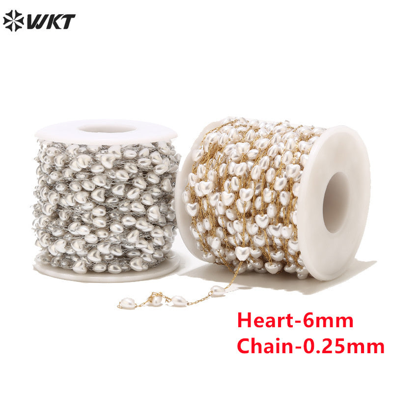 WT-STS018 New Design Stainless Steel Pearl Heart Gold and Silver Love Necklace Bracelet Ladies Clavicle Chain As Birthday Gift