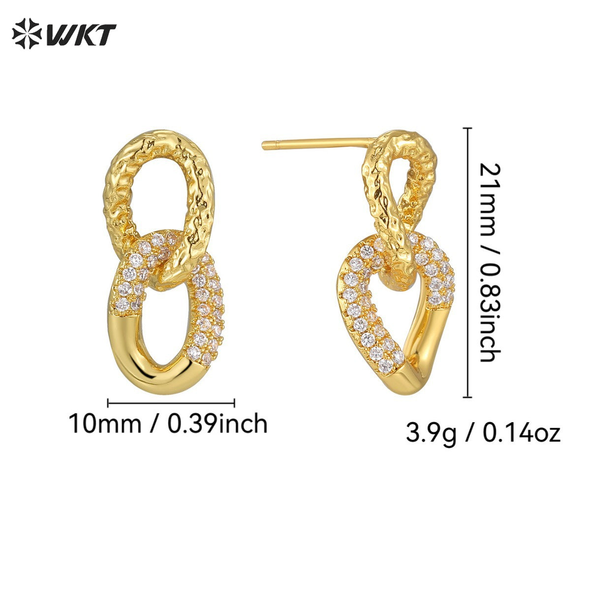 WT-ME116 European Style Exquisite Yellow Bass and Tiny Zircon Paved Figure Eight Buckle Shape Earrings Women Party Jewelry