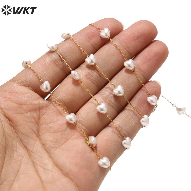 WT-STS018 New Design Stainless Steel Pearl Heart Gold and Silver Love Necklace Bracelet Ladies Clavicle Chain As Birthday Gift
