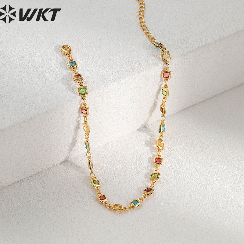 WT-MB125 Gorgeous Enamel Beads 17cm Long Cubic Zircon Women Bracelets Charming Natural Rice Pearl Beads Strand Bracelet
