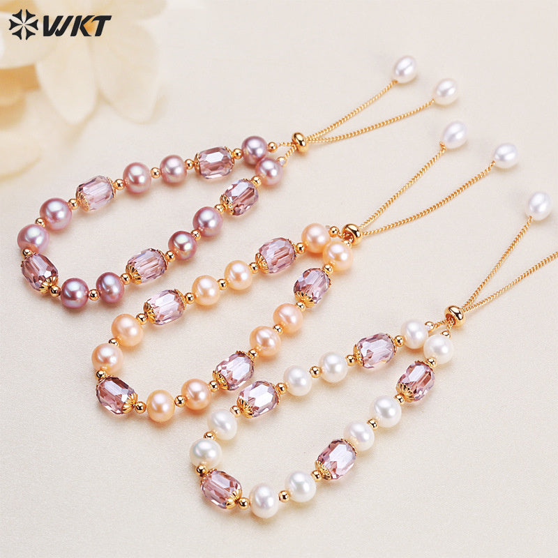 MPB116 New Arrival Fashionable Natural Freshwater Pearl Bracelet Female Hand Strand Beads Adjustable Chain Jewelry Ornament