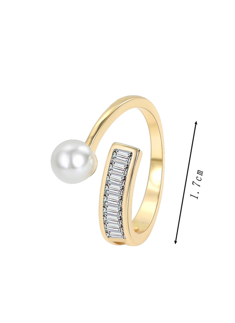 WT-MR045 Wholesale Popular Fashion Gold Plated Freshwater Pearl And Zircon Adjustable Rings For Ladies Daily Matching