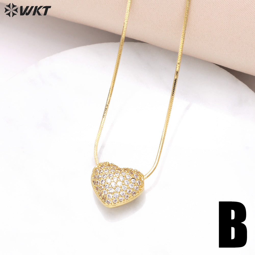 WT-MN996 WKT Elegant Design Fashionable Hot Sale Heart Shape 18k Gold Plated Zircon Female Necklace for Party Gift Celebration