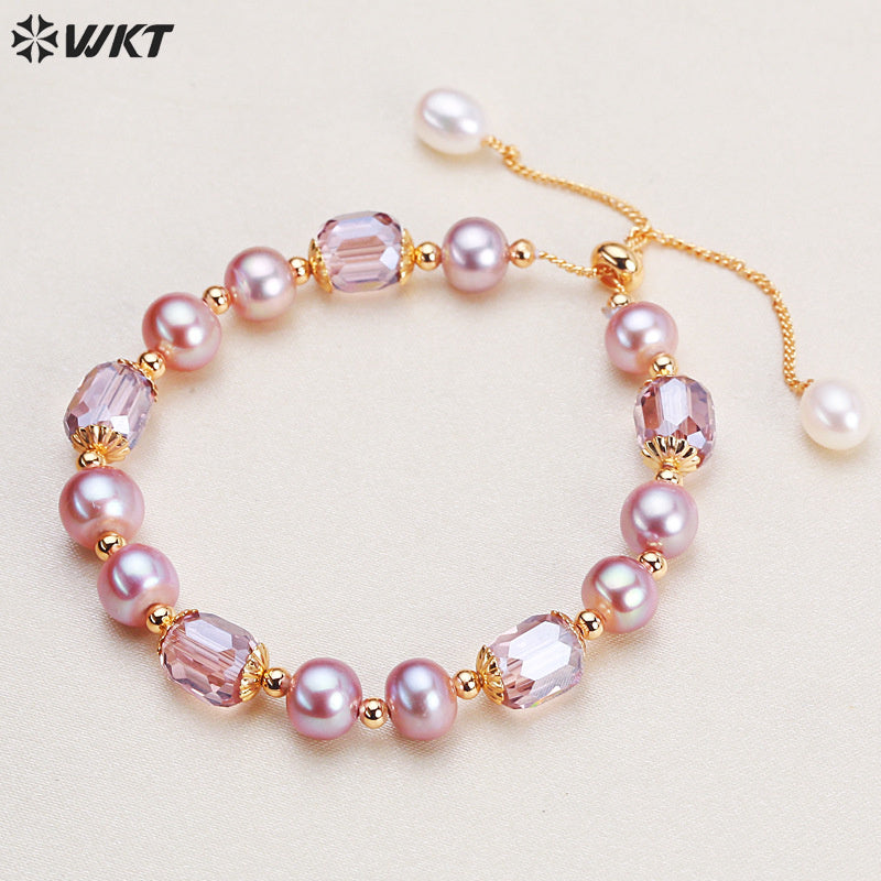 MPB116 New Arrival Fashionable Natural Freshwater Pearl Bracelet Female Hand Strand Beads Adjustable Chain Jewelry Ornament