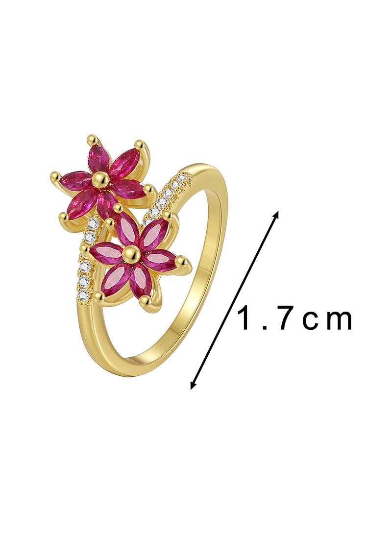 WT-MR044 Newest Modern Trendy Gold Plated Cubic Zircon Double Flowers Shape Women Rings For Party Decoration Accessories