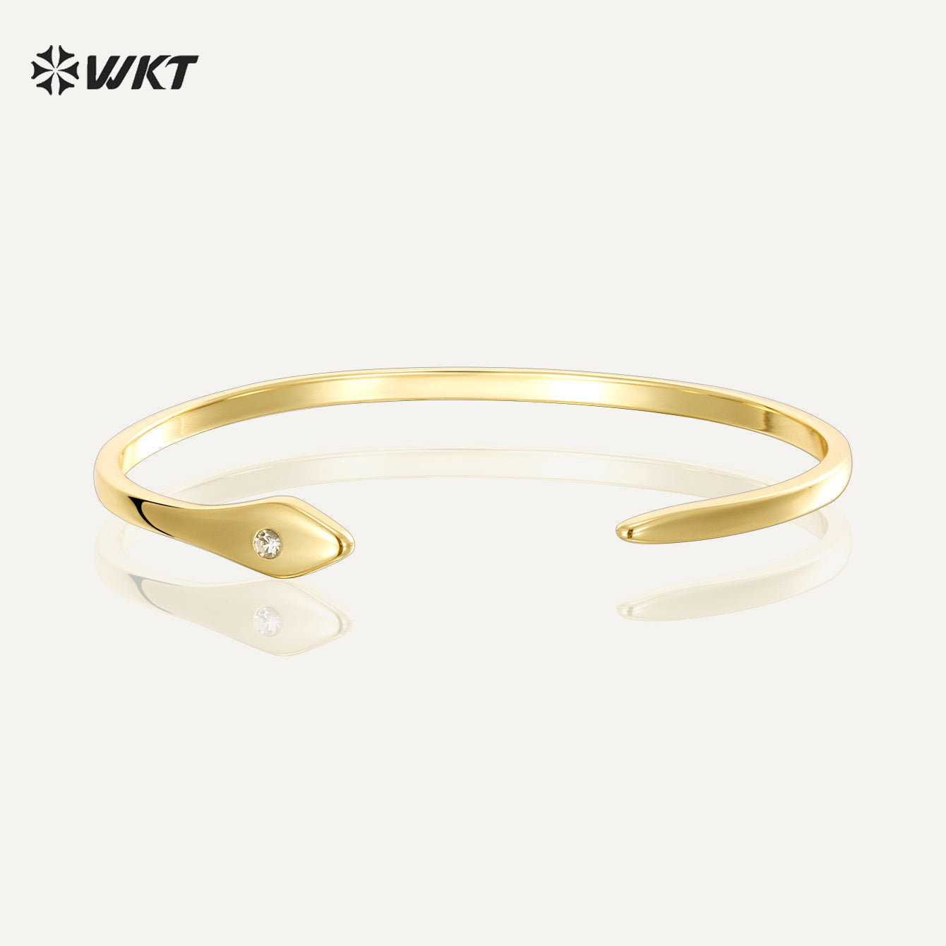WT-MB127 New Wholesale Fine Quality Yellow Brass and Zircon Paved Snake Shape Thin Cuff Bangle for Daily Jewelry Accessory