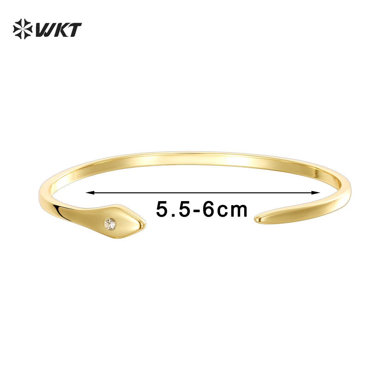 WT-MB127 New Wholesale Fine Quality Yellow Brass and Zircon Paved Snake Shape Thin Cuff Bangle for Daily Jewelry Accessory