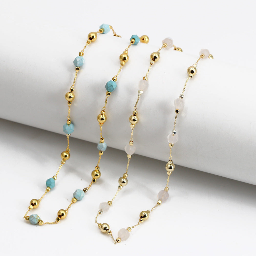 WT-BFN059 Newest Design Handmade Natural Nugget Amethyst Turquoise Stone Beads Rosary Chain Necklace Irregular Beads Necklace