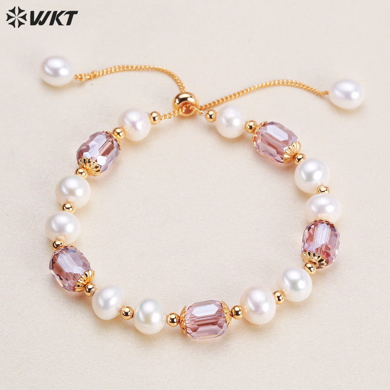 MPB116 New Arrival Fashionable Natural Freshwater Pearl Bracelet Female Hand Strand Beads Adjustable Chain Jewelry Ornament