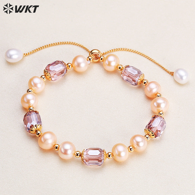 MPB116 New Arrival Fashionable Natural Freshwater Pearl Bracelet Female Hand Strand Beads Adjustable Chain Jewelry Ornament