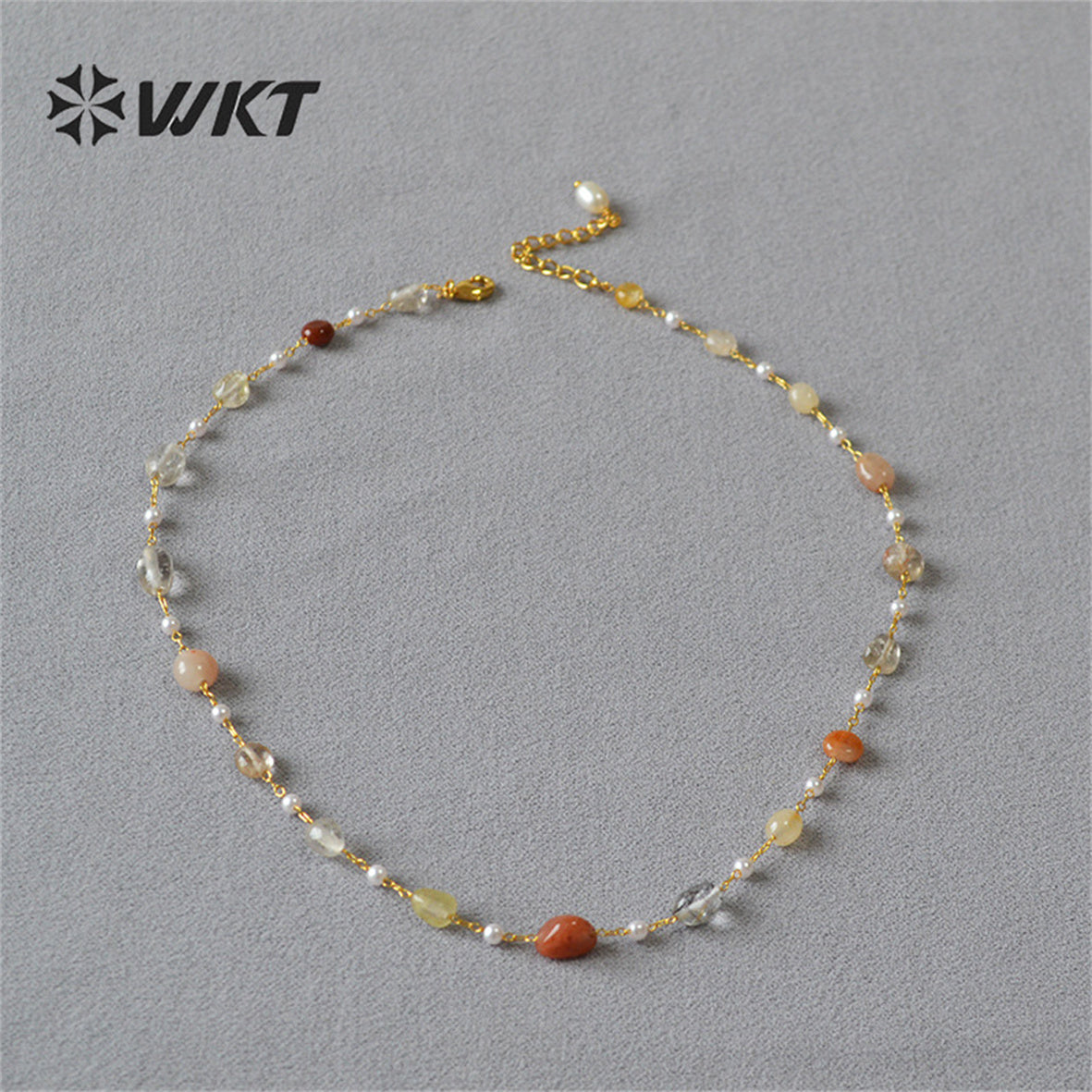 WT-N1419 Lucky Handmade 16inch Long Choker Necklace Natural Amethyst Stone Beads Rosary Chain Necklace INS Hot Necklace