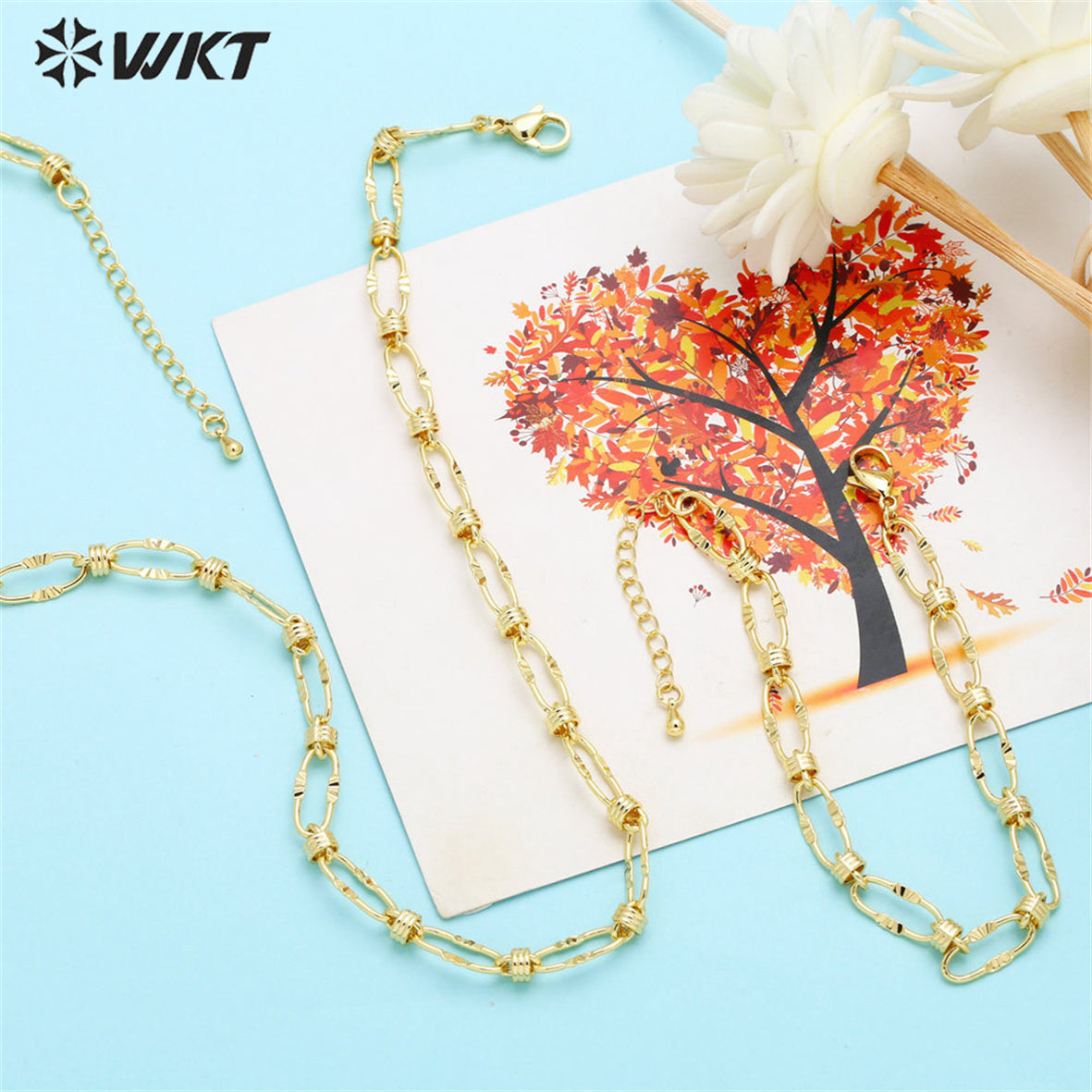 WT-BFN047 Personalized Retro Rock Punk Necklace Copper-plated 18K Gold Thick Chain Necklace Bracelet Cool Big Metal Necklace
