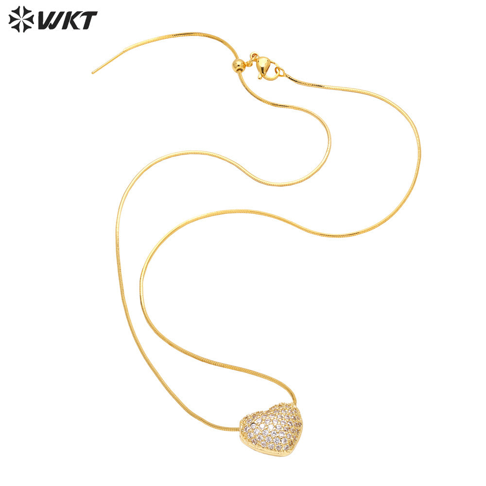 WT-MN996 WKT Elegant Design Fashionable Hot Sale Heart Shape 18k Gold Plated Zircon Female Necklace for Party Gift Celebration