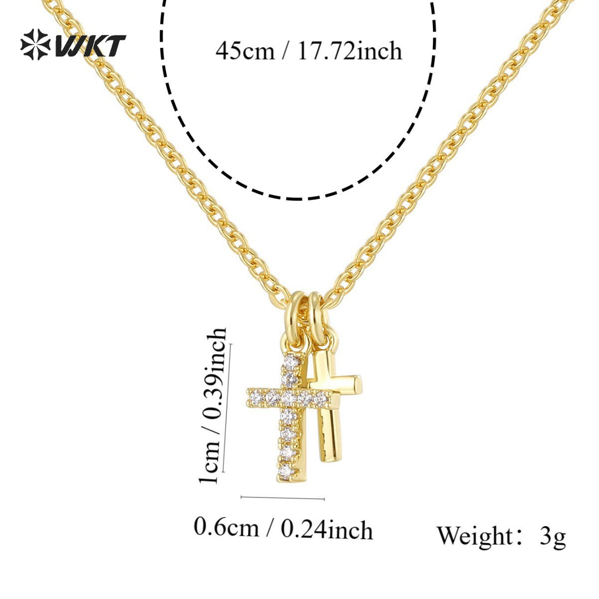 WT-MN998 Trendy Exquisite Double Cross Cubic Zircon Paved Pendant Collarbone Chain Necklace for Women Skirt Jewelry