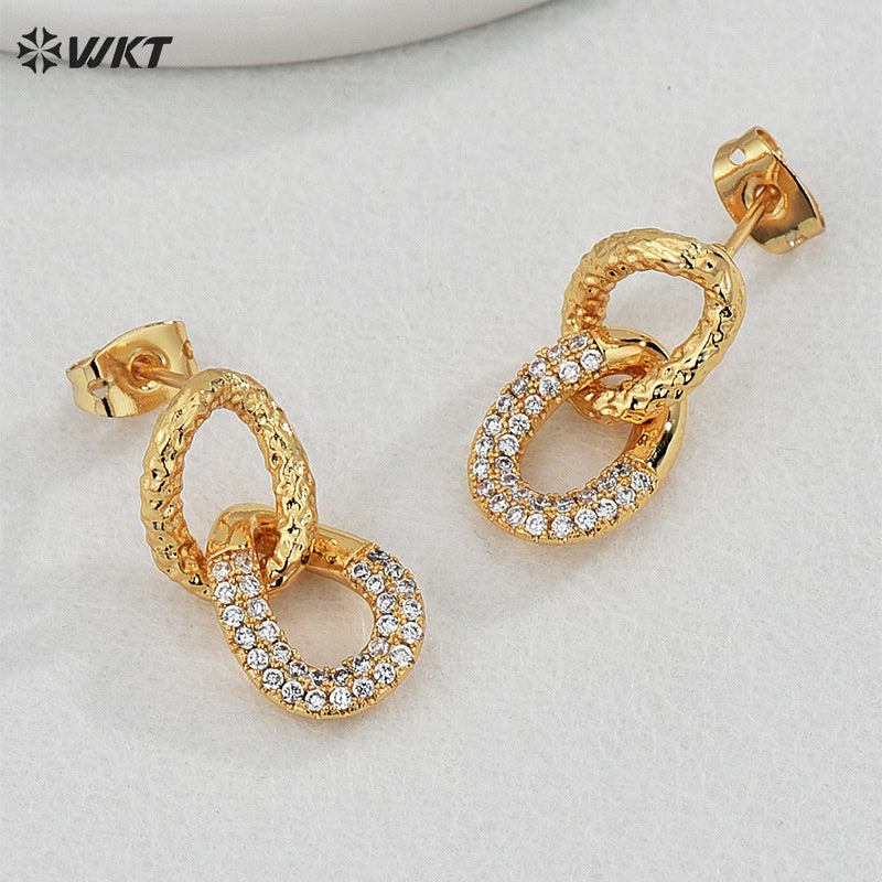 WT-ME116 European Style Exquisite Yellow Bass and Tiny Zircon Paved Figure Eight Buckle Shape Earrings Women Party Jewelry