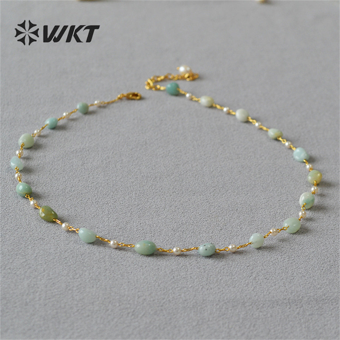 WT-N1419 Lucky Handmade 16inch Long Choker Necklace Natural Amethyst Stone Beads Rosary Chain Necklace INS Hot Necklace